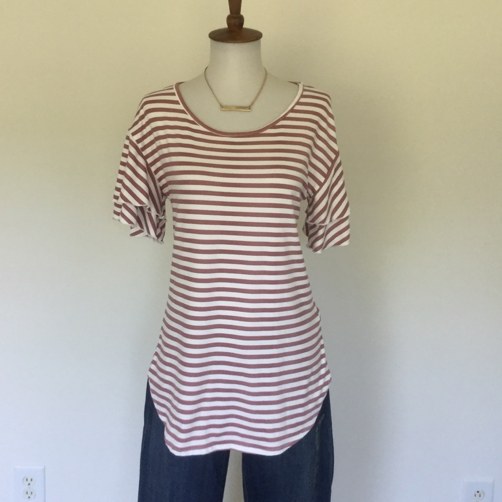 Mikarose Striped Top with Ruffled Short Sleeves Size S